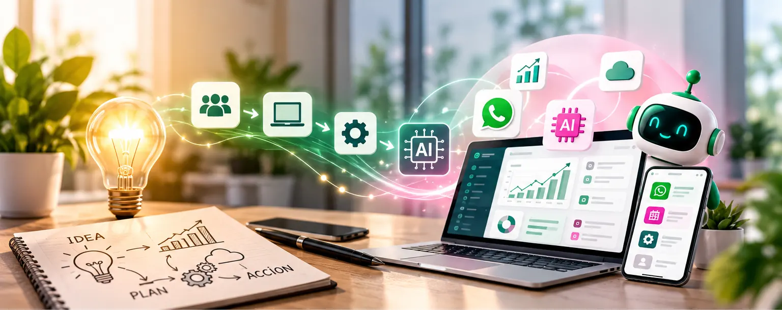 Evolución de una idea hacia soluciones digitales, automatización e inteligencia artificial para negocios
